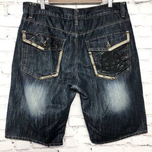 Vintage Avirex Shorts Y2K Baggy Denim Hip Hop Embroidered Pockets Skater Sz 36